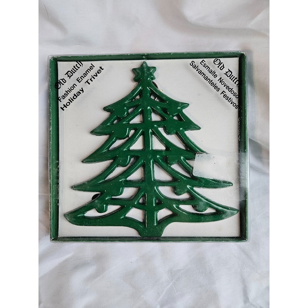 Vintage 1994 Old Dutch Green Enamel Coated‎ Cast Iron Trivet Christmas Tree